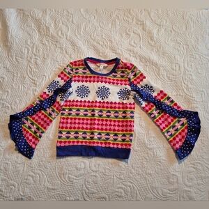 Matilda Jane girls size long sleeve ruffle shirt, bright colors EUC